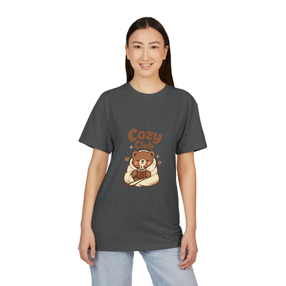 Cozy Club Bear T-Shirt — Cute Blanket & Hot Cocoa Graphic Tee Printify
