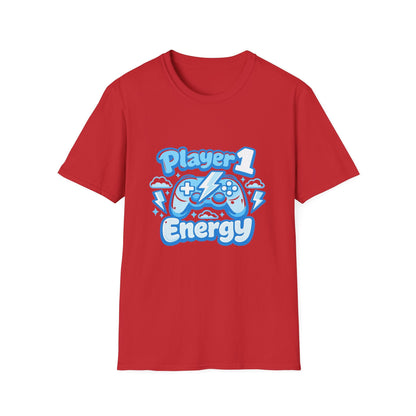 Player 1 Energy T-Shirt — Cute Blue Gamer Controller Graphic Tee Printify