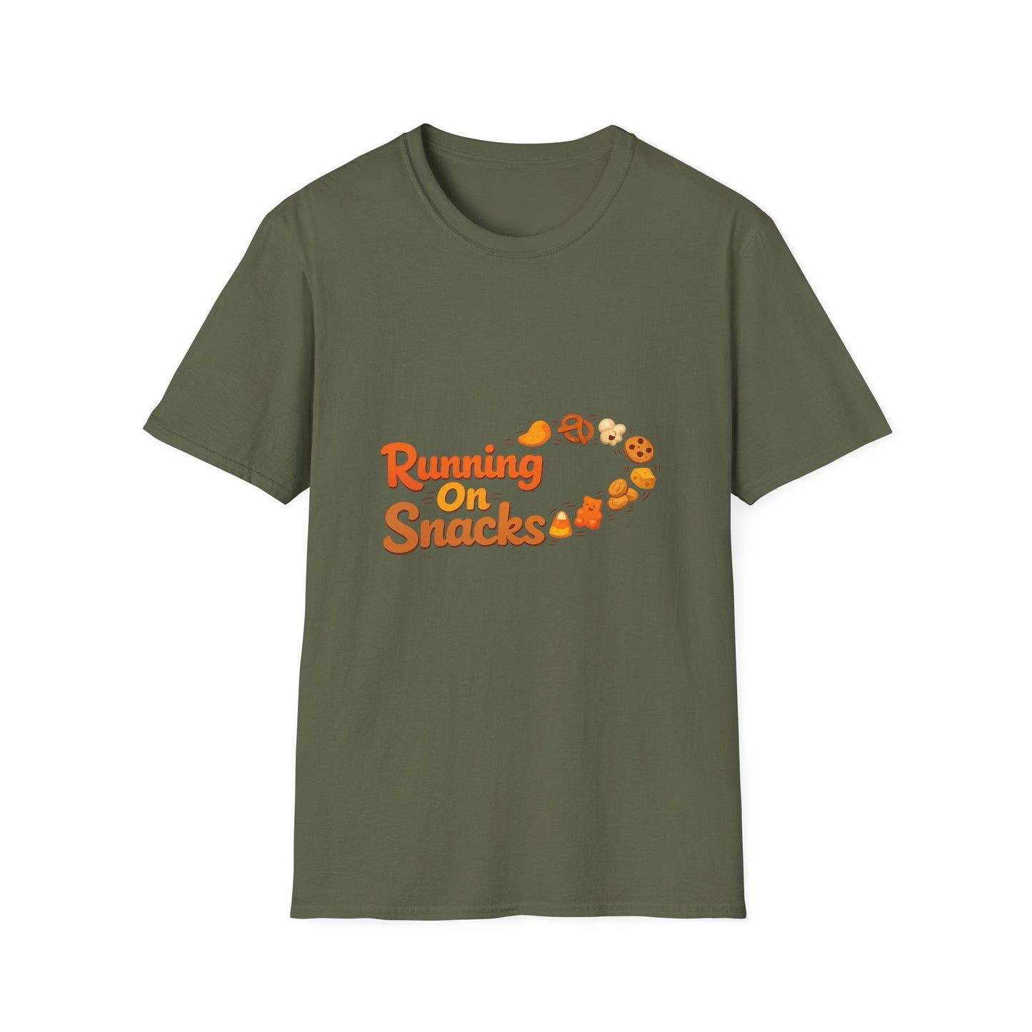 Running On Snacks T‑Shirt — Funny Runner Shirt with Snack Trail Graphic Printify