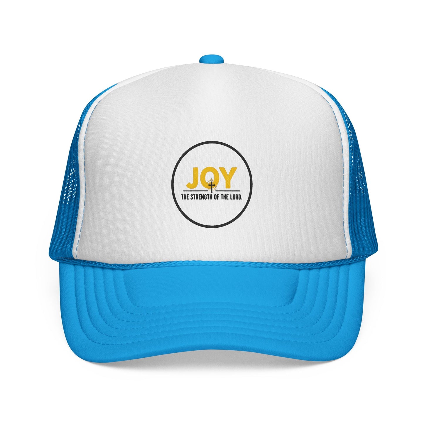 Joy Circle Trucker Cap — 'Joy, One Strength of the Soul' Retro Mesh Hat Printify