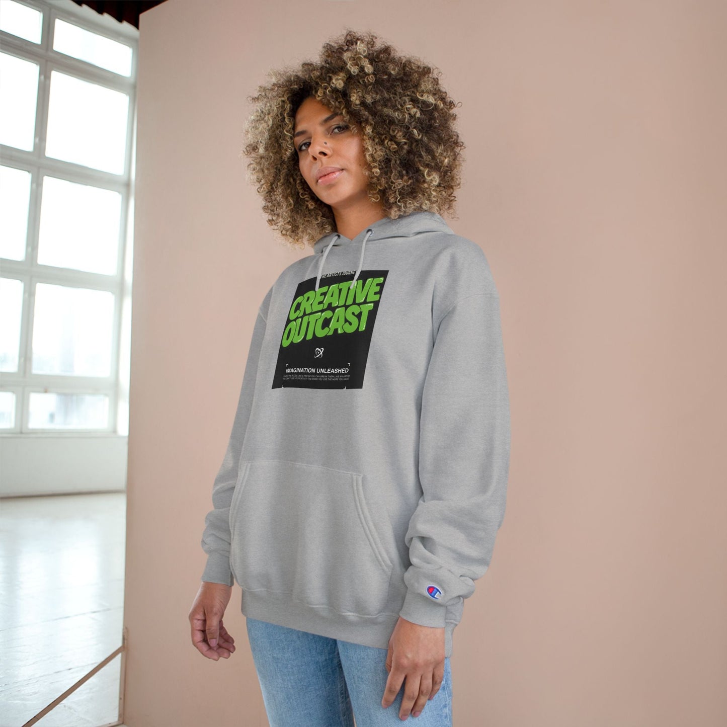 Creative Outcast Hoodie — Bold Green Graphic Champion Hooded Sweatshirt Printify