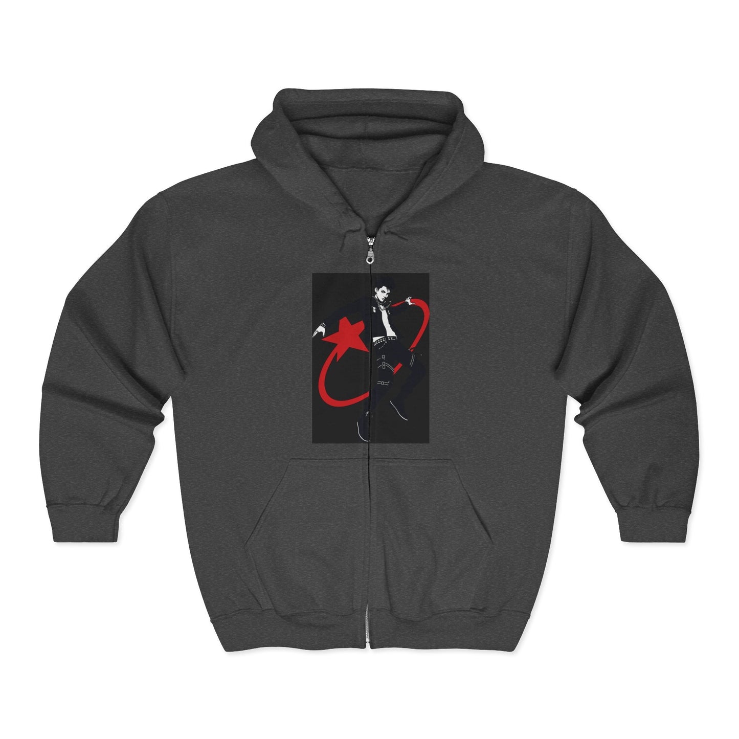 Star Skater Zip Hoodie — Retro Skateboarder Graphic Full-Zip Sweatshirt Printify