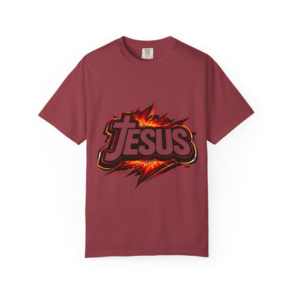 Jesus Graphic T-Shirt for Men – Bold Flame Logo Christian Faith Tee Printify