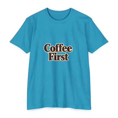 Coffee First T-Shirt — Retro Script Coffee Lover Tee Printify