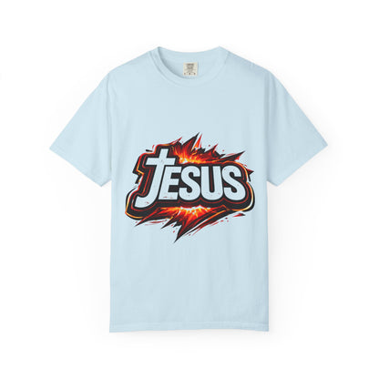 Jesus Graphic T-Shirt for Men – Bold Flame Logo Christian Faith Tee Printify