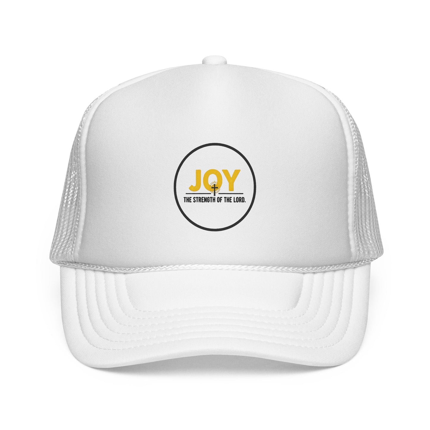 Joy Circle Trucker Cap — 'Joy, One Strength of the Soul' Retro Mesh Hat Printify