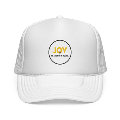 Joy Circle Trucker Cap — 'Joy, One Strength of the Soul' Retro Mesh Hat Printify