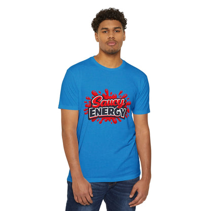 Saucy Energy T-Shirt — Bold Red Splash Graphic Tee Printify