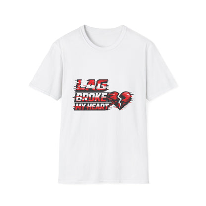 Lag Broke My Heart T‑Shirt — Gamer Broken Heart Graphic Tee Printify