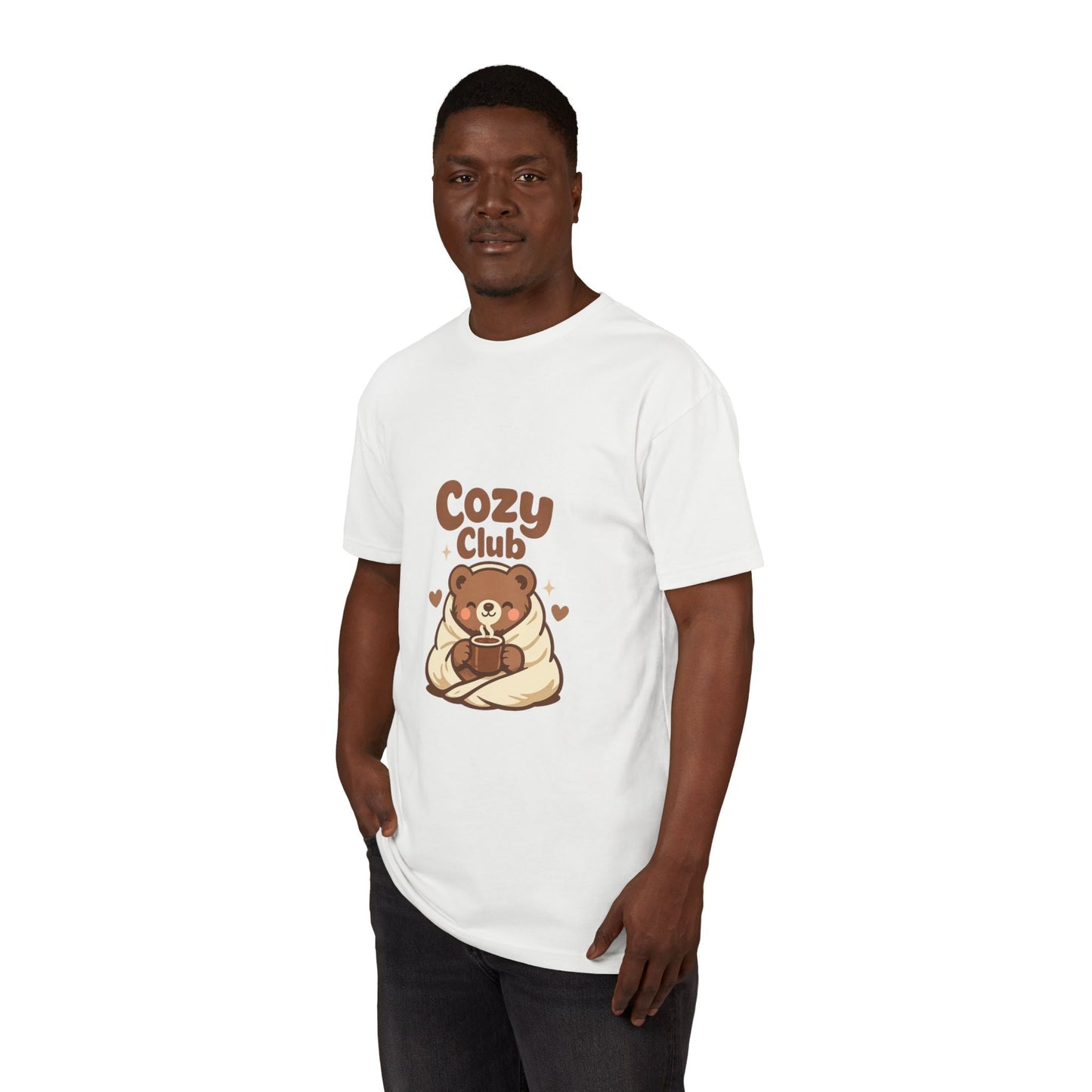 Cozy Club Bear T-Shirt — Cute Blanket & Hot Cocoa Graphic Tee Printify
