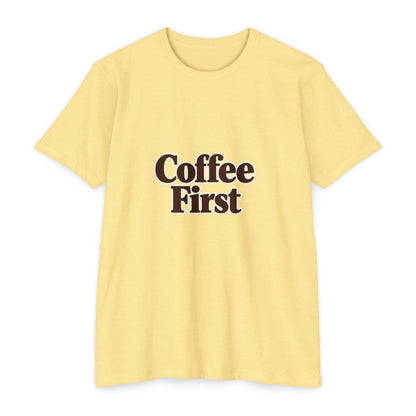 Coffee First T-Shirt — Retro Script Coffee Lover Tee Printify