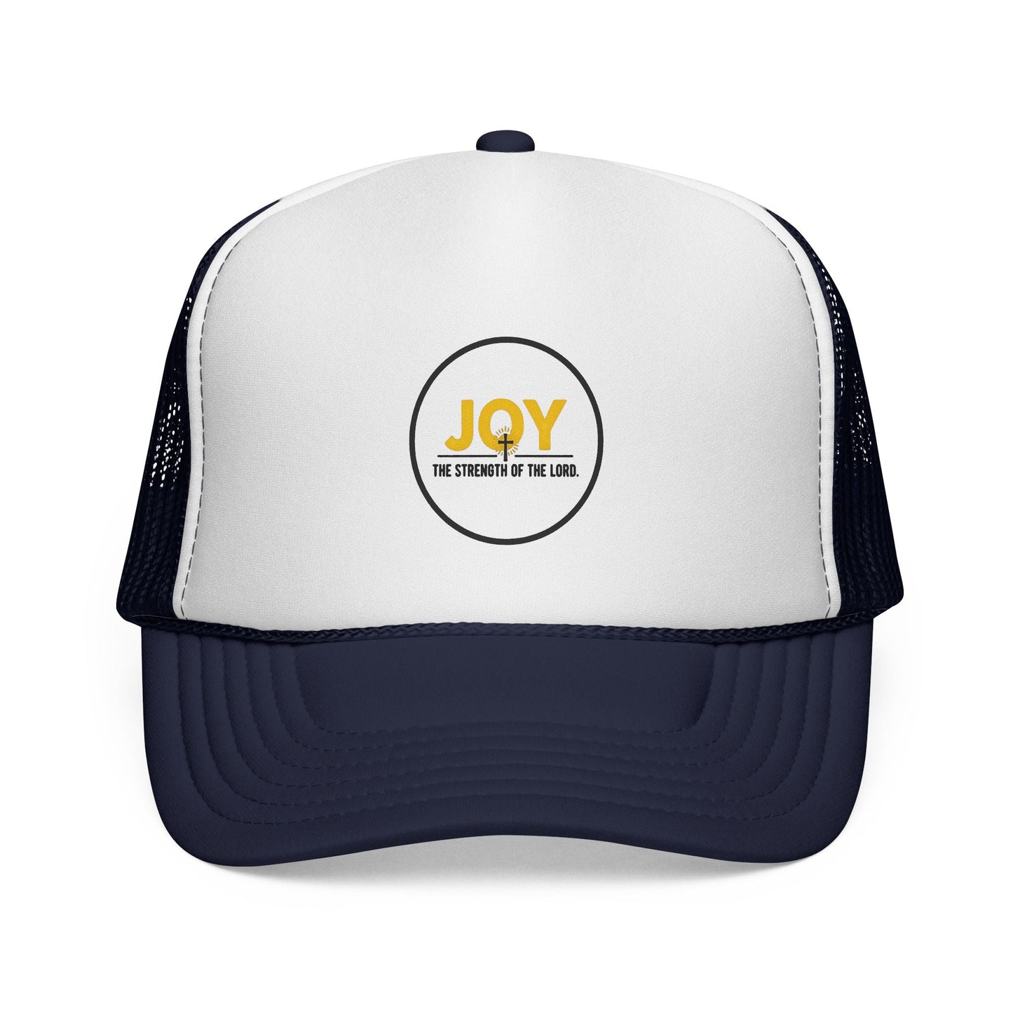 Joy Circle Trucker Cap — 'Joy, One Strength of the Soul' Retro Mesh Hat Printify