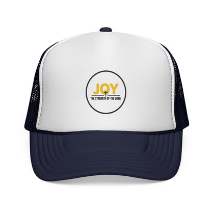 Joy Circle Trucker Cap — 'Joy, One Strength of the Soul' Retro Mesh Hat Printify