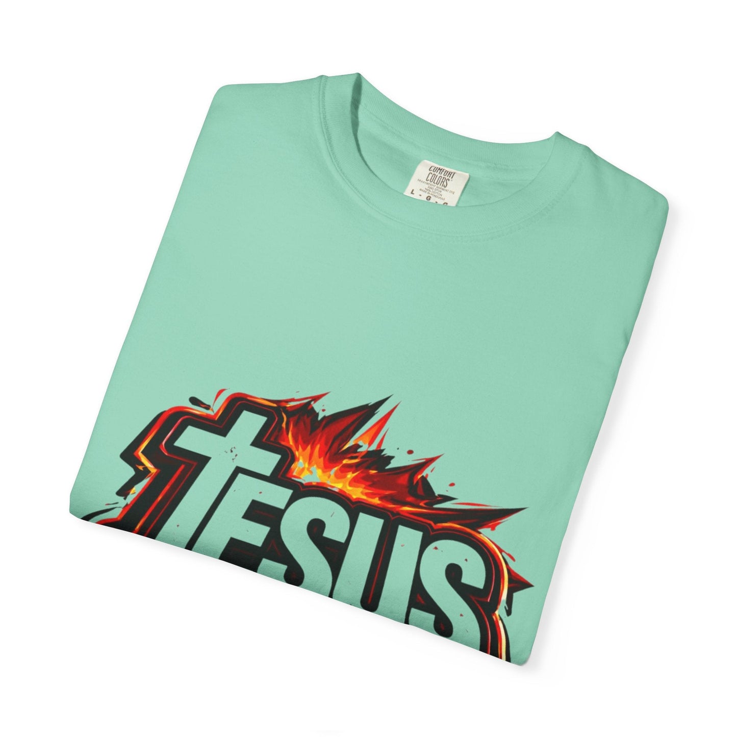 Jesus Graphic T-Shirt for Men – Bold Flame Logo Christian Faith Tee Printify