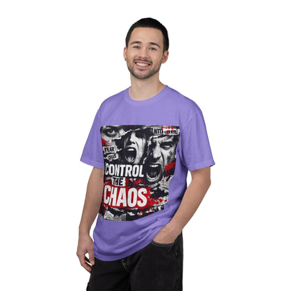 Control the Chaos T‑Shirt — Graphic Urban Streetwear Tee with Distressed Faces & Bold Red Accent Printify