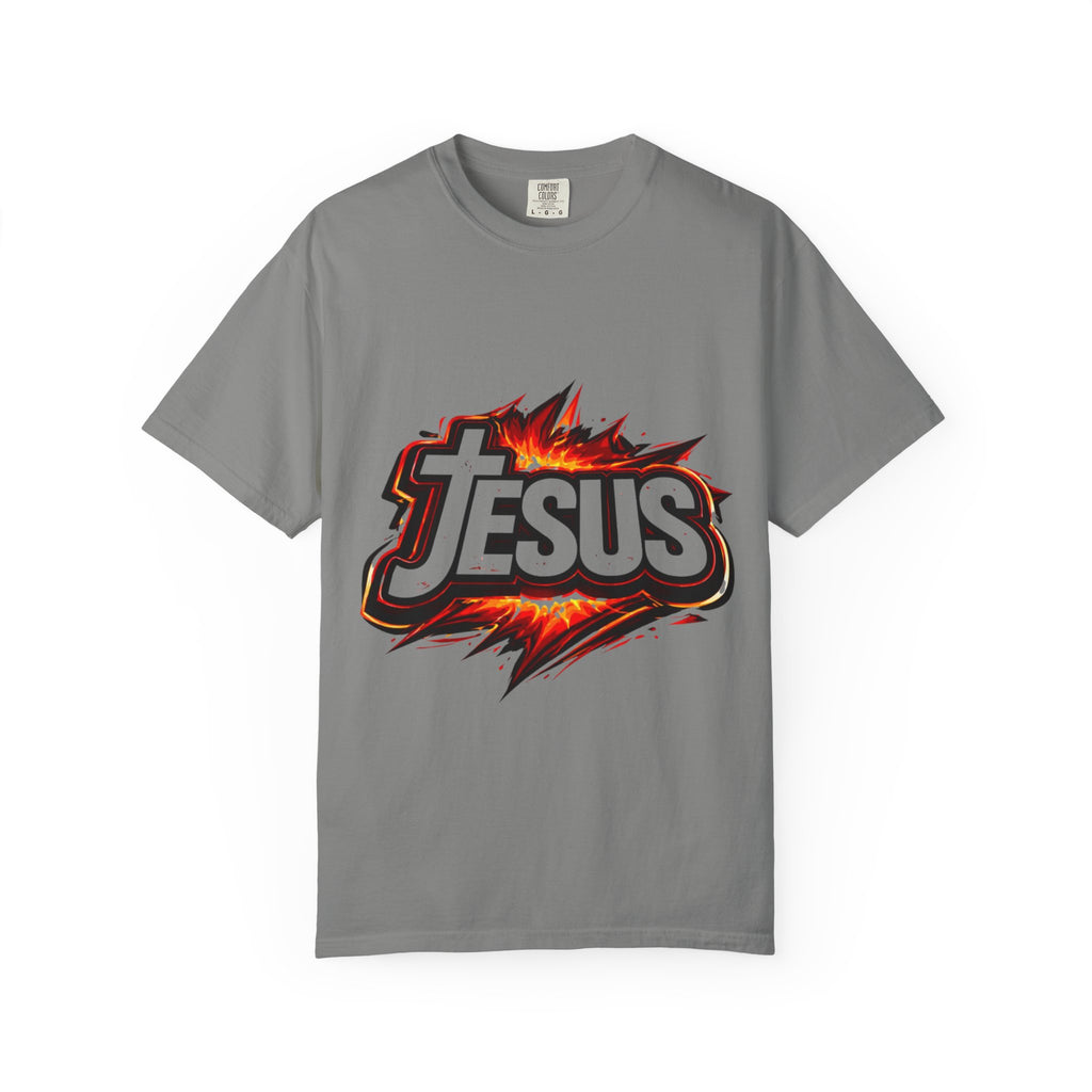 Jesus Graphic T-Shirt — Bold Flame Logo Christian Faith Tee