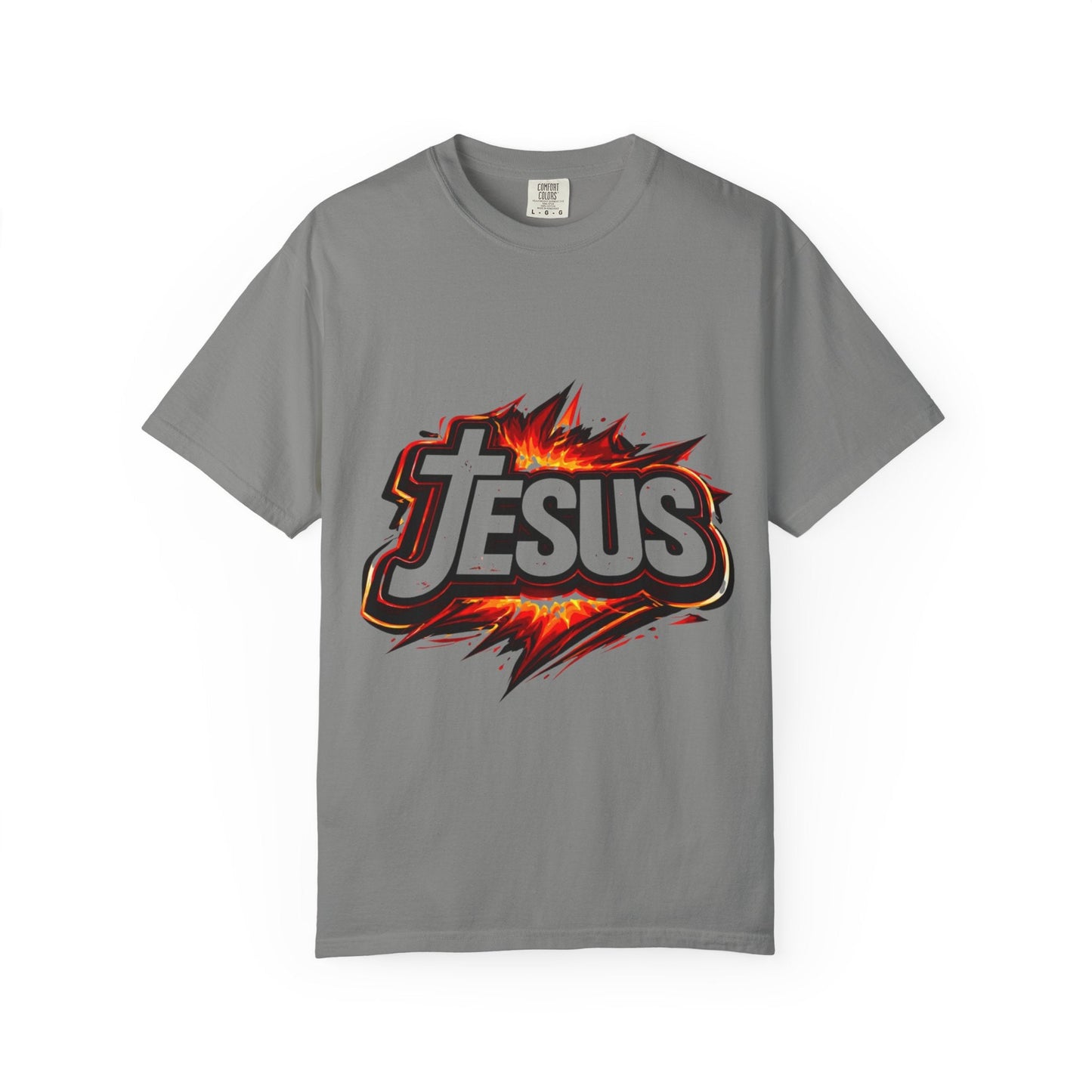 Jesus Graphic T-Shirt for Men – Bold Flame Logo Christian Faith Tee Printify