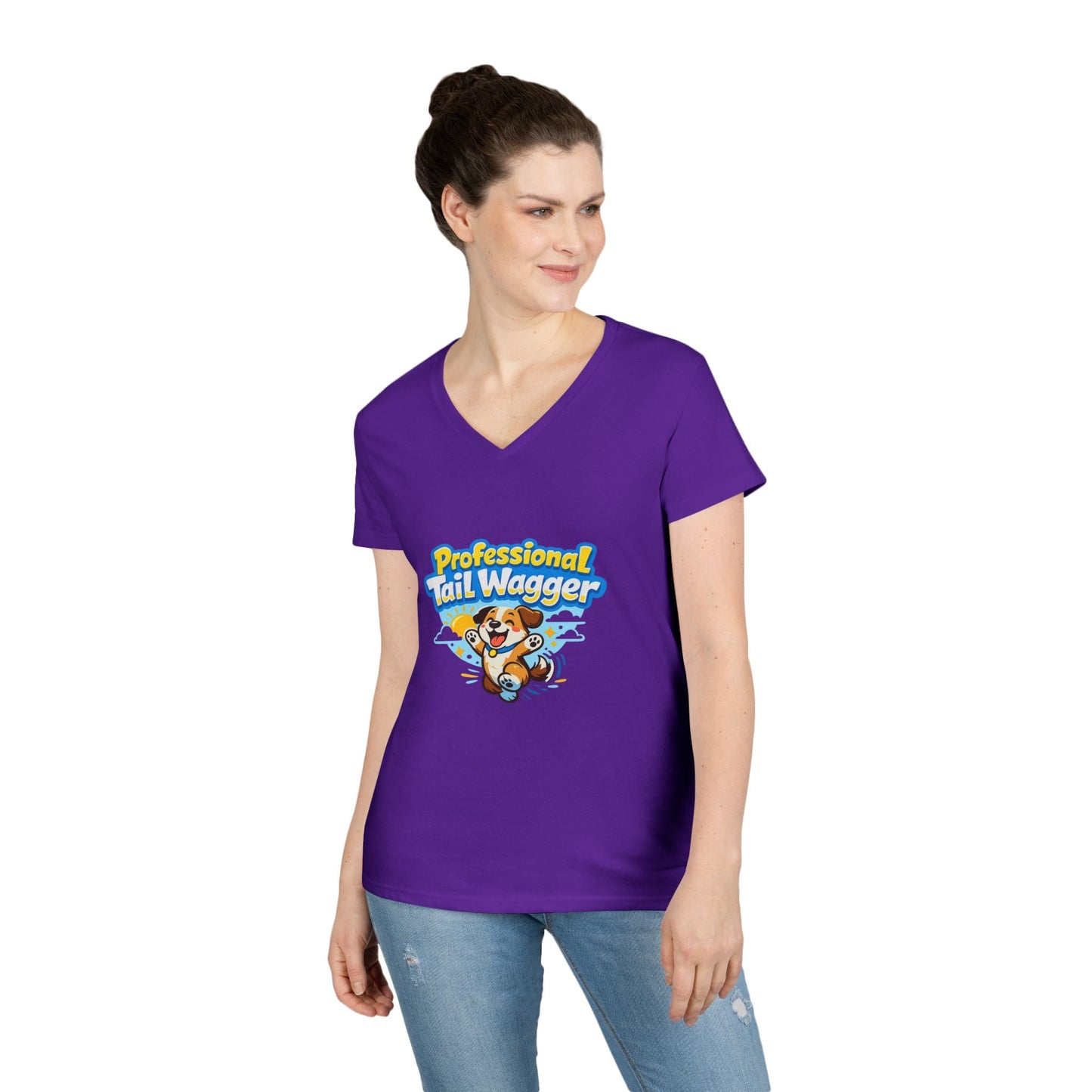 Professional Tail Wagger T-Shirt — Cute Dog Lover V‑Neck Tee Printify