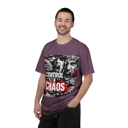 Control the Chaos T‑Shirt — Graphic Urban Streetwear Tee with Distressed Faces & Bold Red Accent Printify