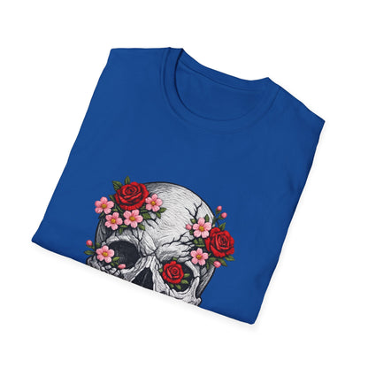 Floral Skull Tee — Gothic Rose Skull T-Shirt for Day of the Dead & Edgy Style Printify