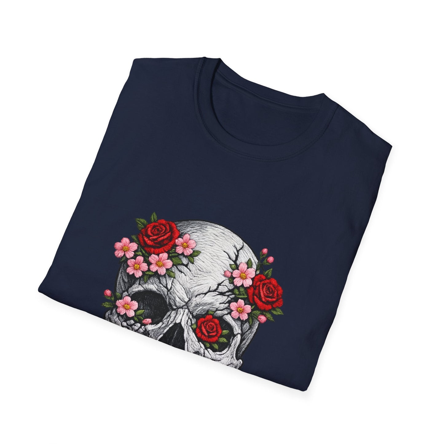 Floral Skull Tee — Gothic Rose Skull T-Shirt for Day of the Dead & Edgy Style Printify