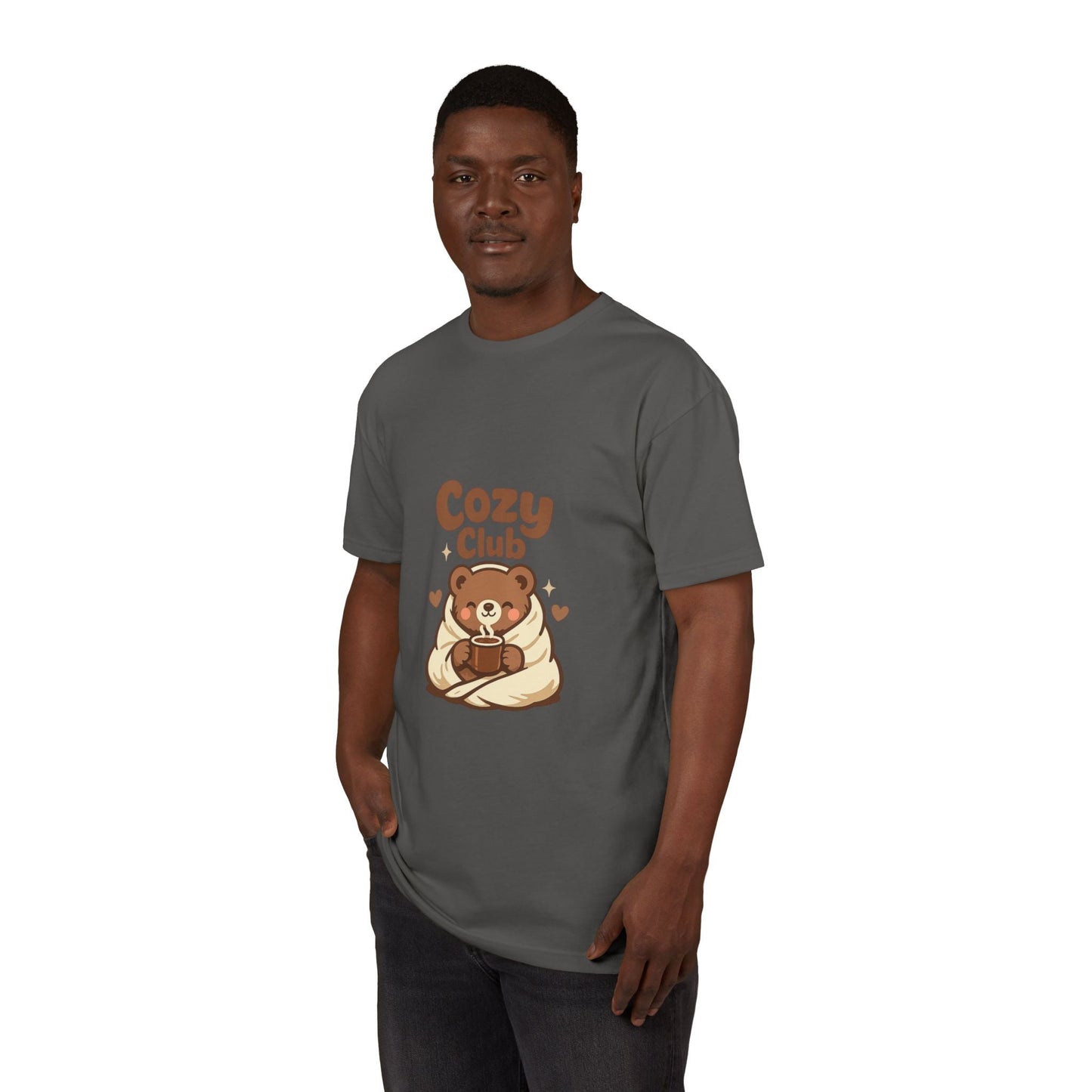 Cozy Club Bear T-Shirt — Cute Blanket & Hot Cocoa Graphic Tee Printify