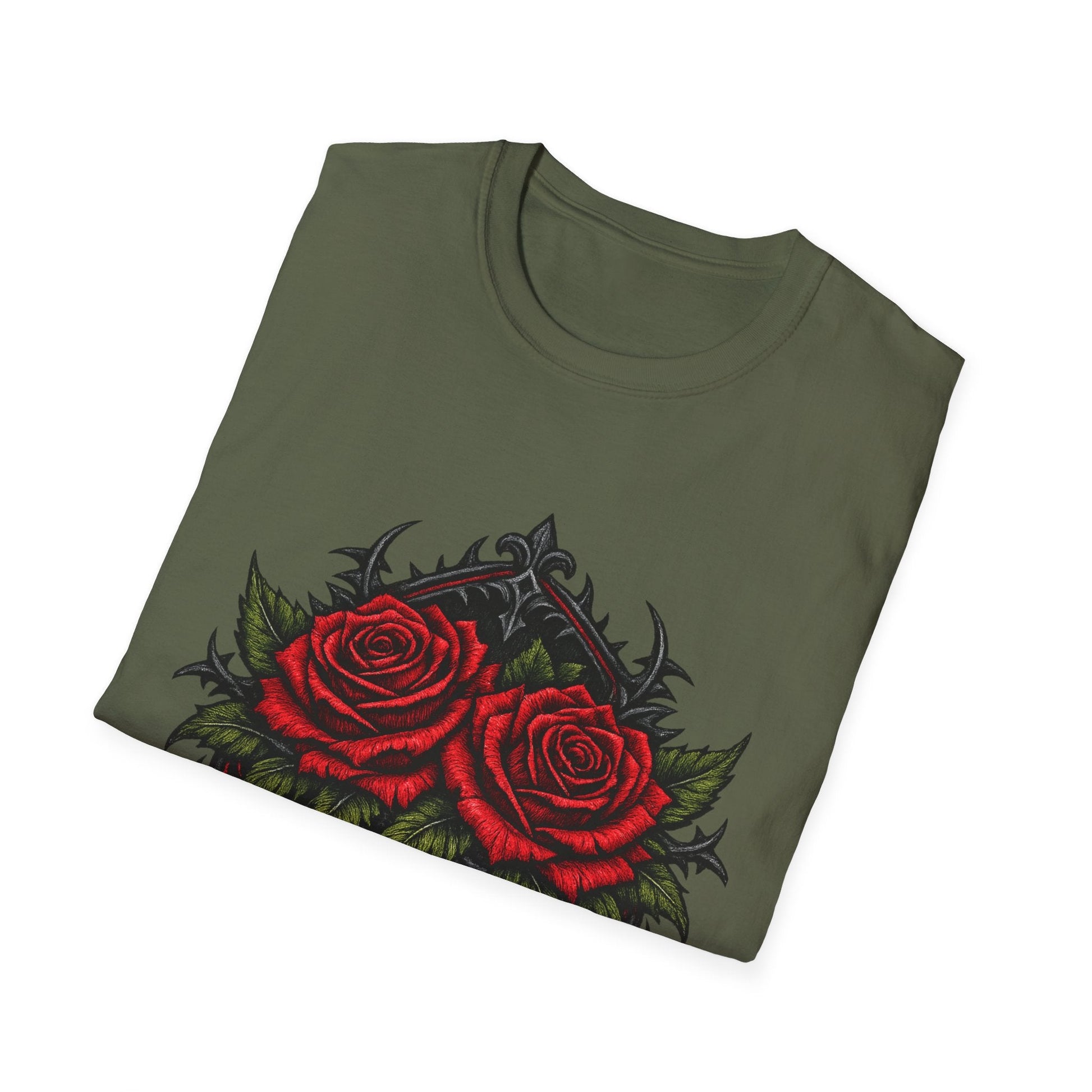 Rose Heart T-Shirt — Gothic Red Roses Graphic Tee Printify