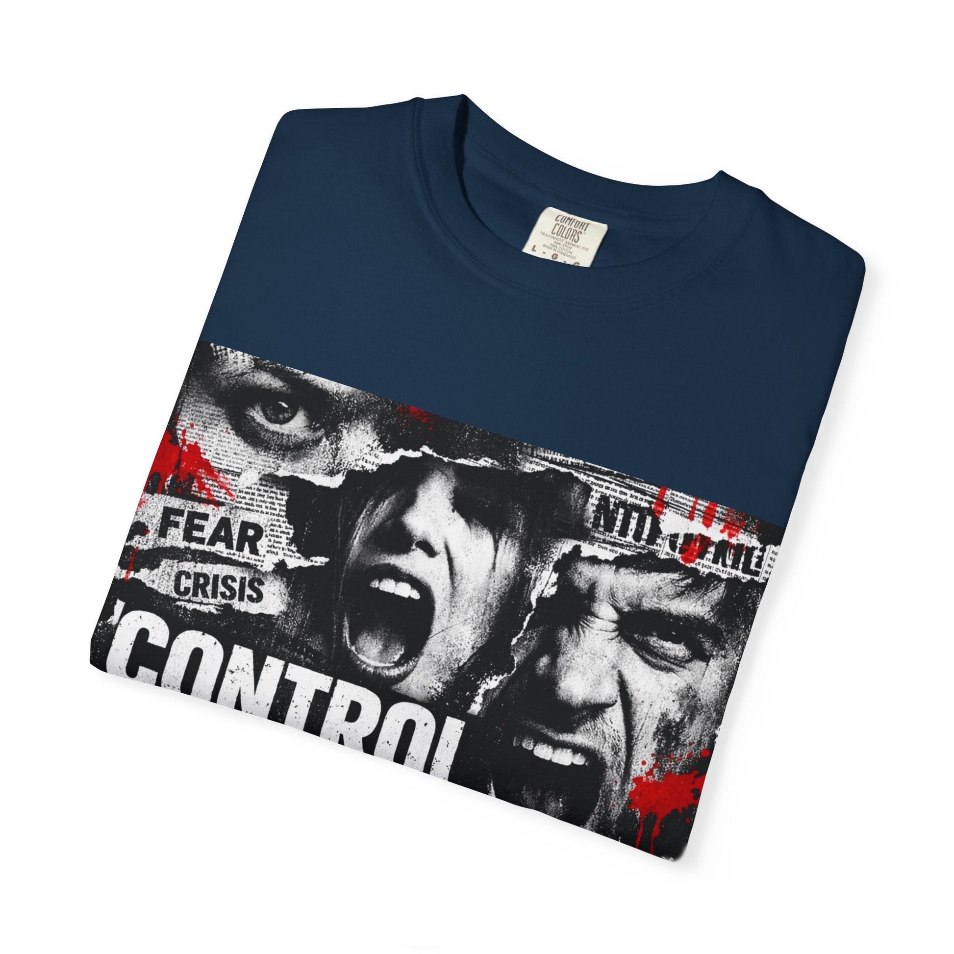 Control the Chaos T‑Shirt — Graphic Urban Streetwear Tee with Distressed Faces & Bold Red Accent Printify