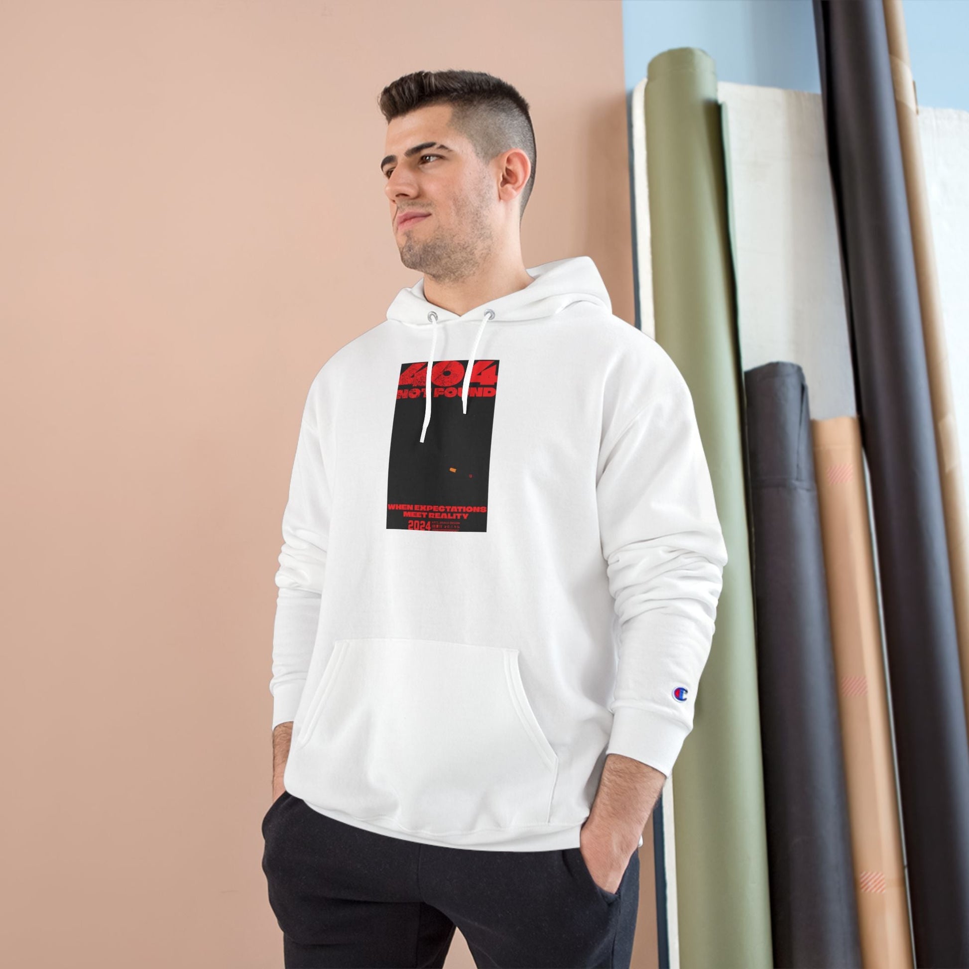 Champion Hoodie - Minimal Red Black Graphic Streetwear Hoodie Printify