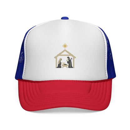 Nativity Trucker Cap — Christmas Manger Hat with Holy Family Design Printify