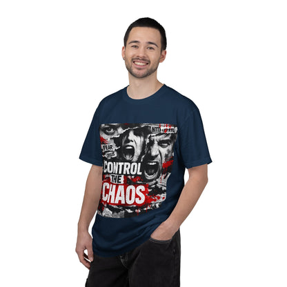 Control the Chaos T‑Shirt — Graphic Urban Streetwear Tee with Distressed Faces & Bold Red Accent Printify