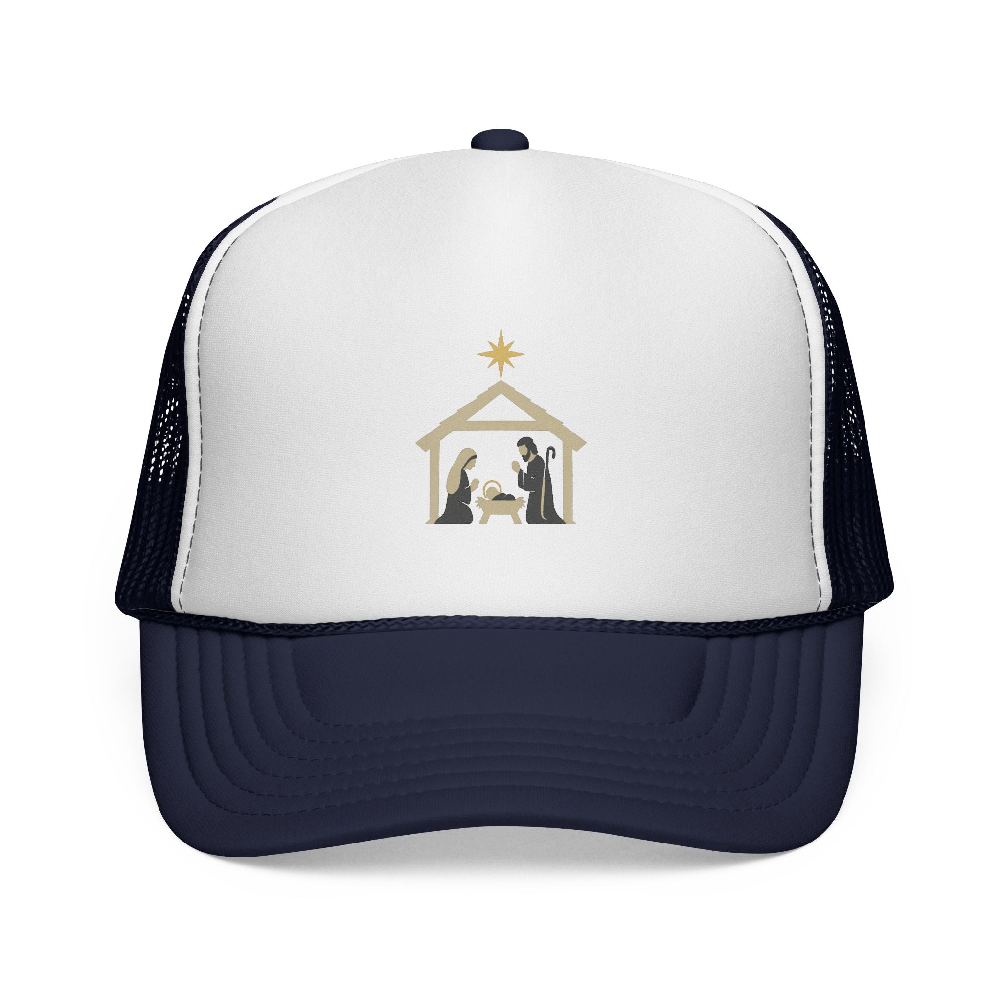 Nativity Trucker Cap — Christmas Manger Hat with Holy Family Design