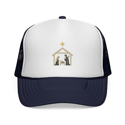 Nativity Trucker Cap — Christmas Manger Hat with Holy Family Design Printify