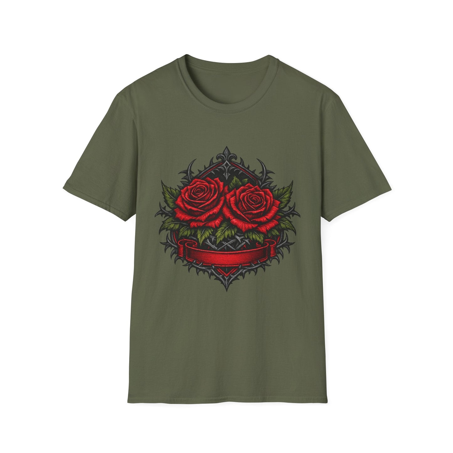 Rose Heart T-Shirt — Gothic Red Roses Graphic Tee Printify