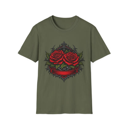 Rose Heart T-Shirt — Gothic Red Roses Graphic Tee Printify