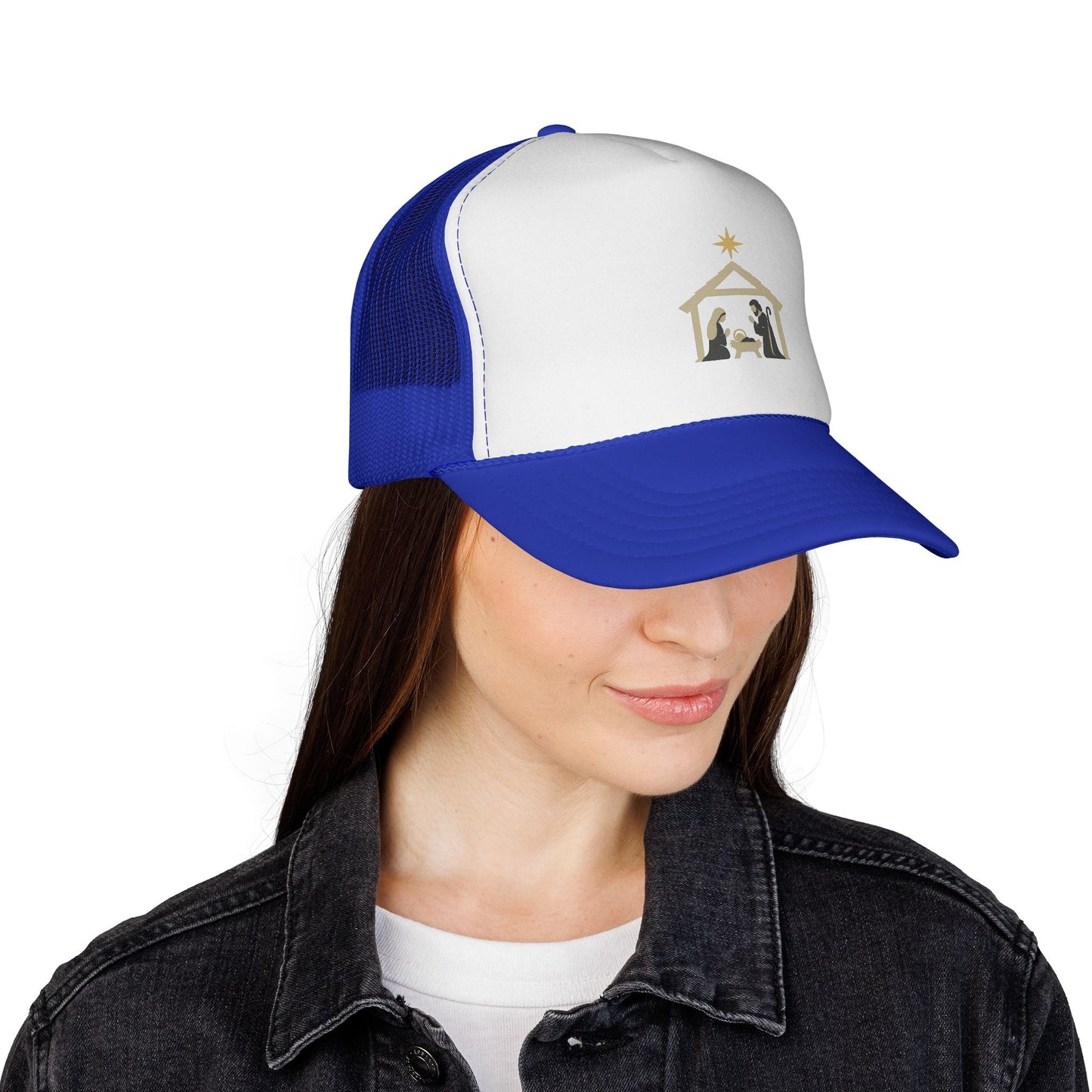 Nativity Trucker Cap — Christmas Manger Hat with Holy Family Design Printify