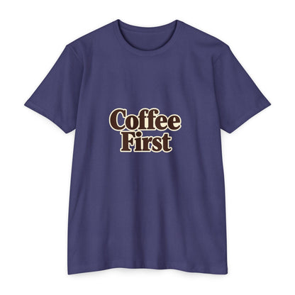 Coffee First T-Shirt — Retro Script Coffee Lover Tee Printify
