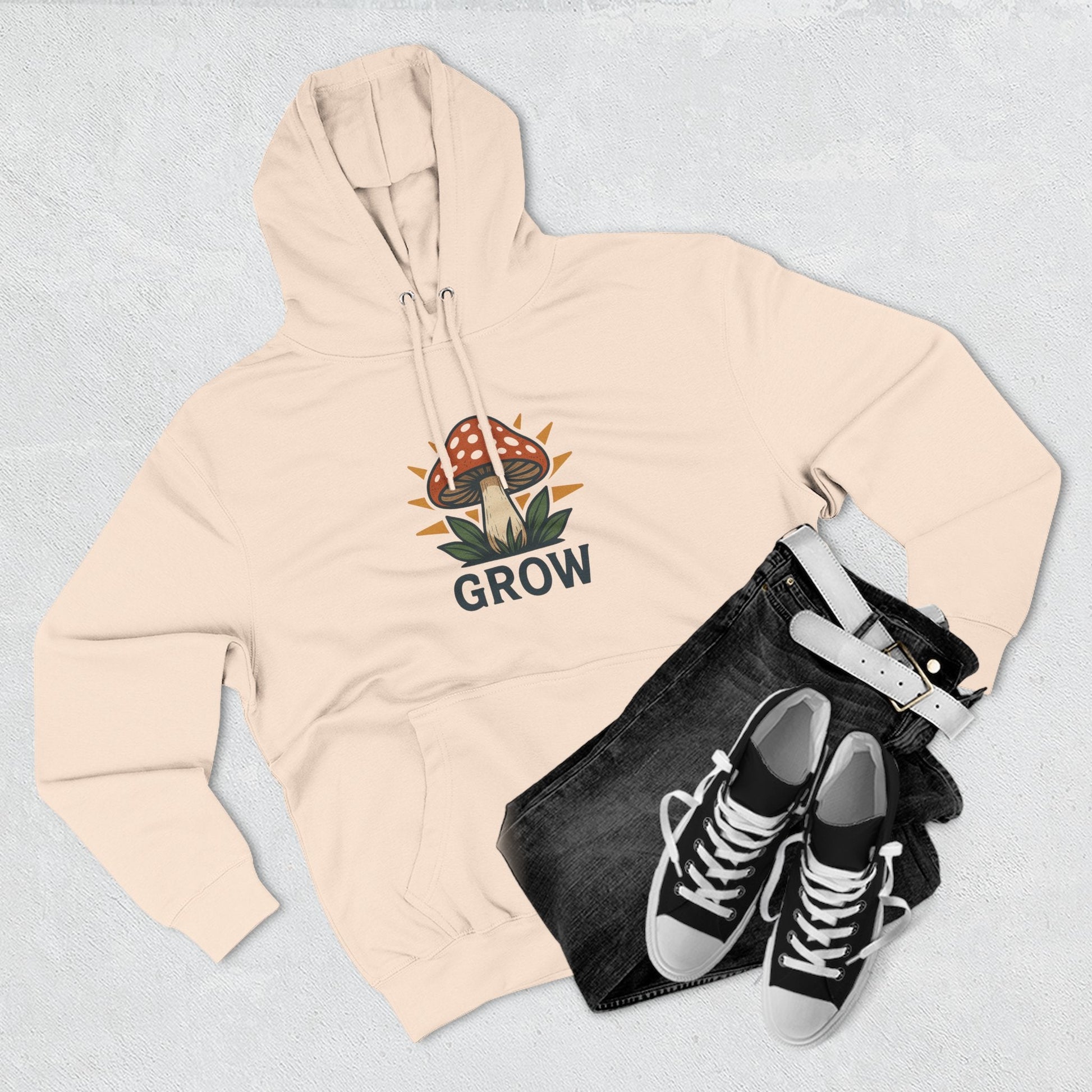 Grow Mushroom Hoodie – Unisex Botanical Graphic Fleece Pullover Printify