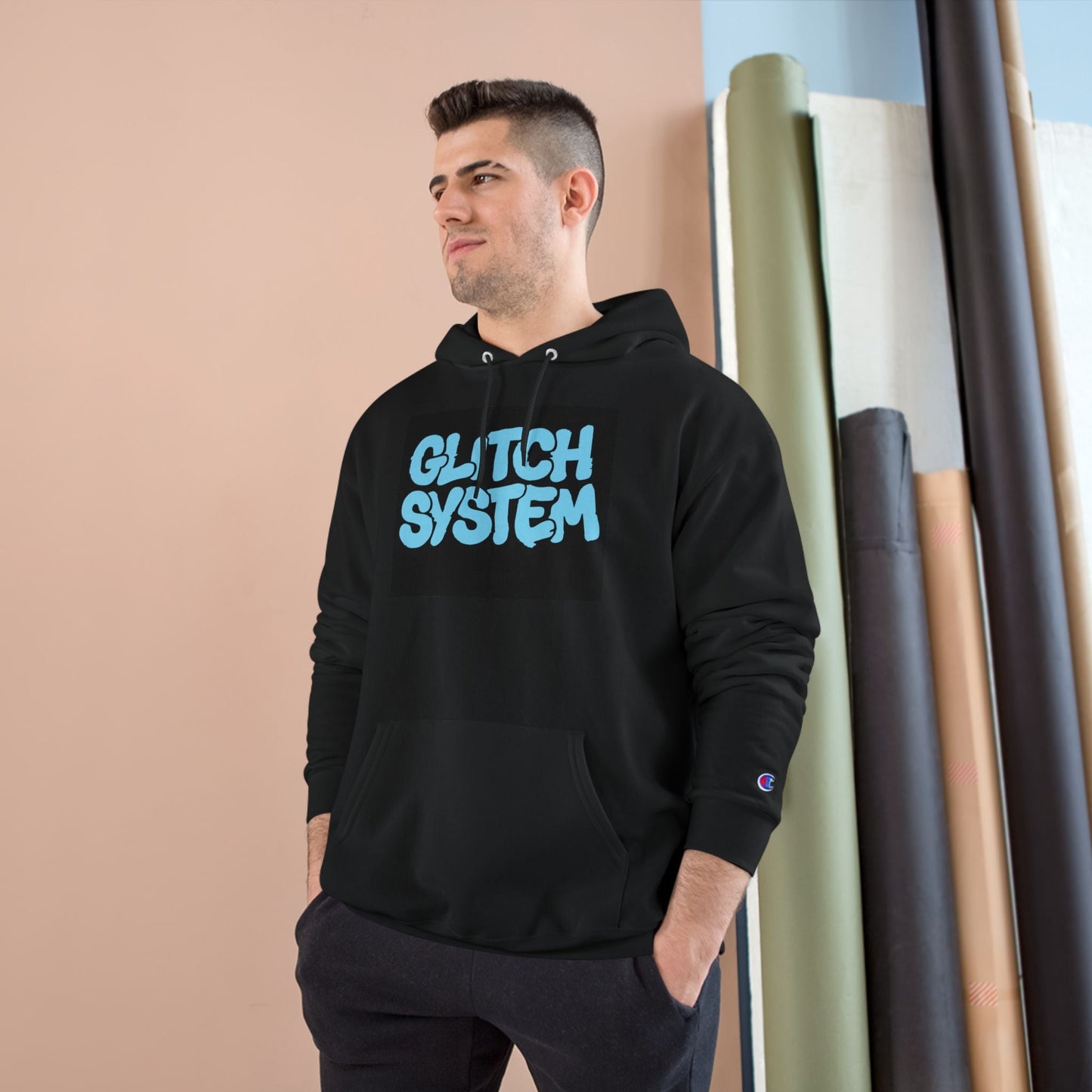 Glitch System Hoodie — Retro Graffiti Streetwear Champion Hoodie Printify