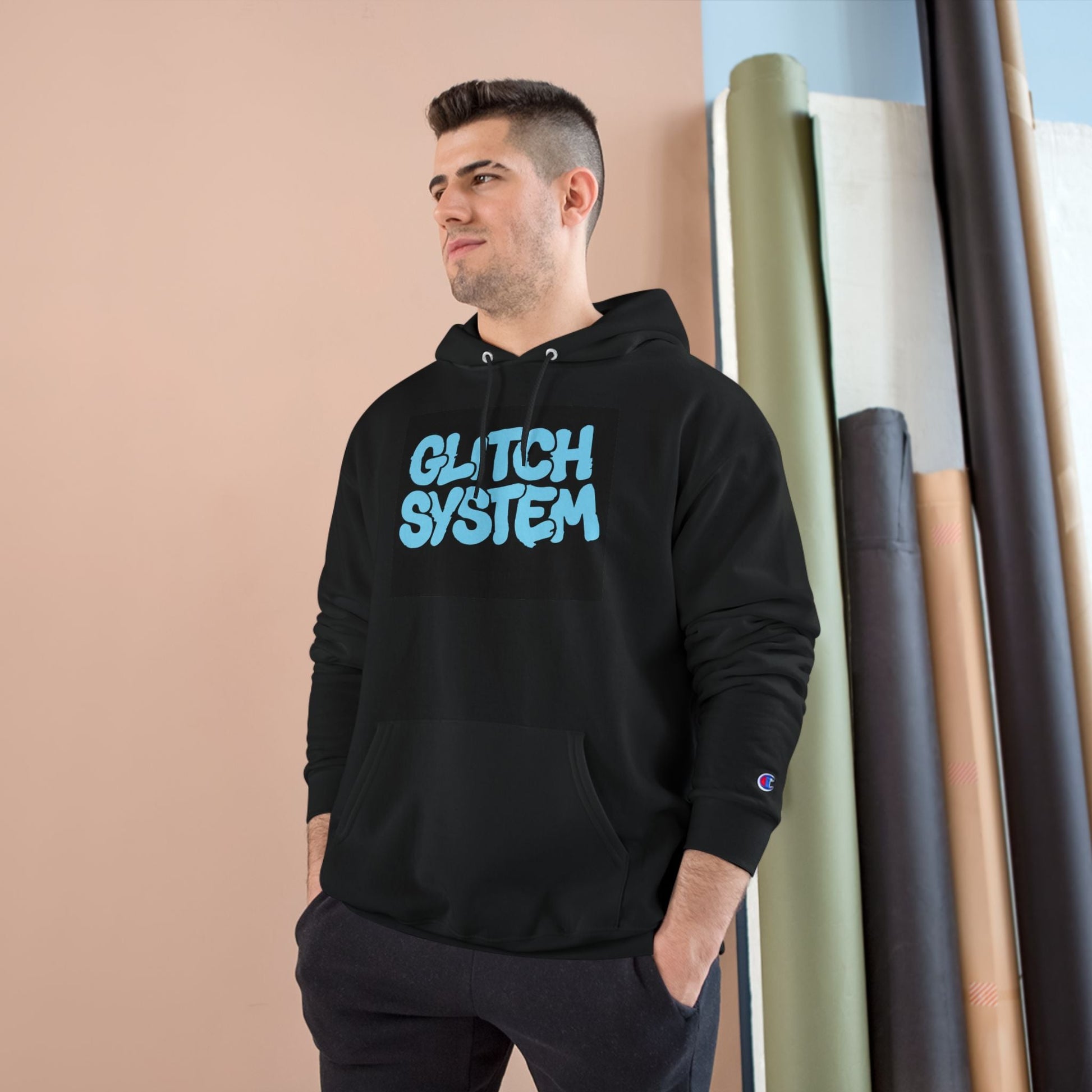 Glitch System Hoodie — Retro Graffiti Streetwear Champion Hoodie Printify