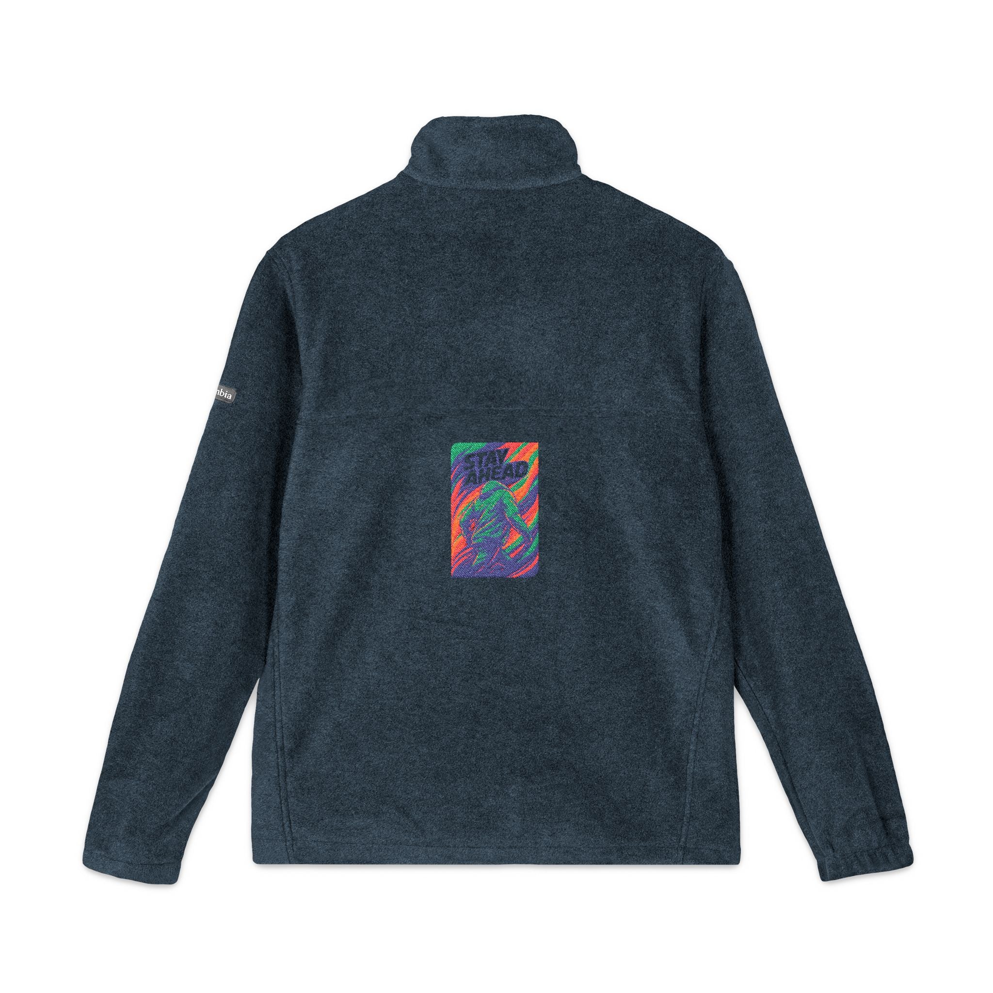 Embroidered Psychedelic Patch Fleece Jacket — Colorful Abstract Back Design