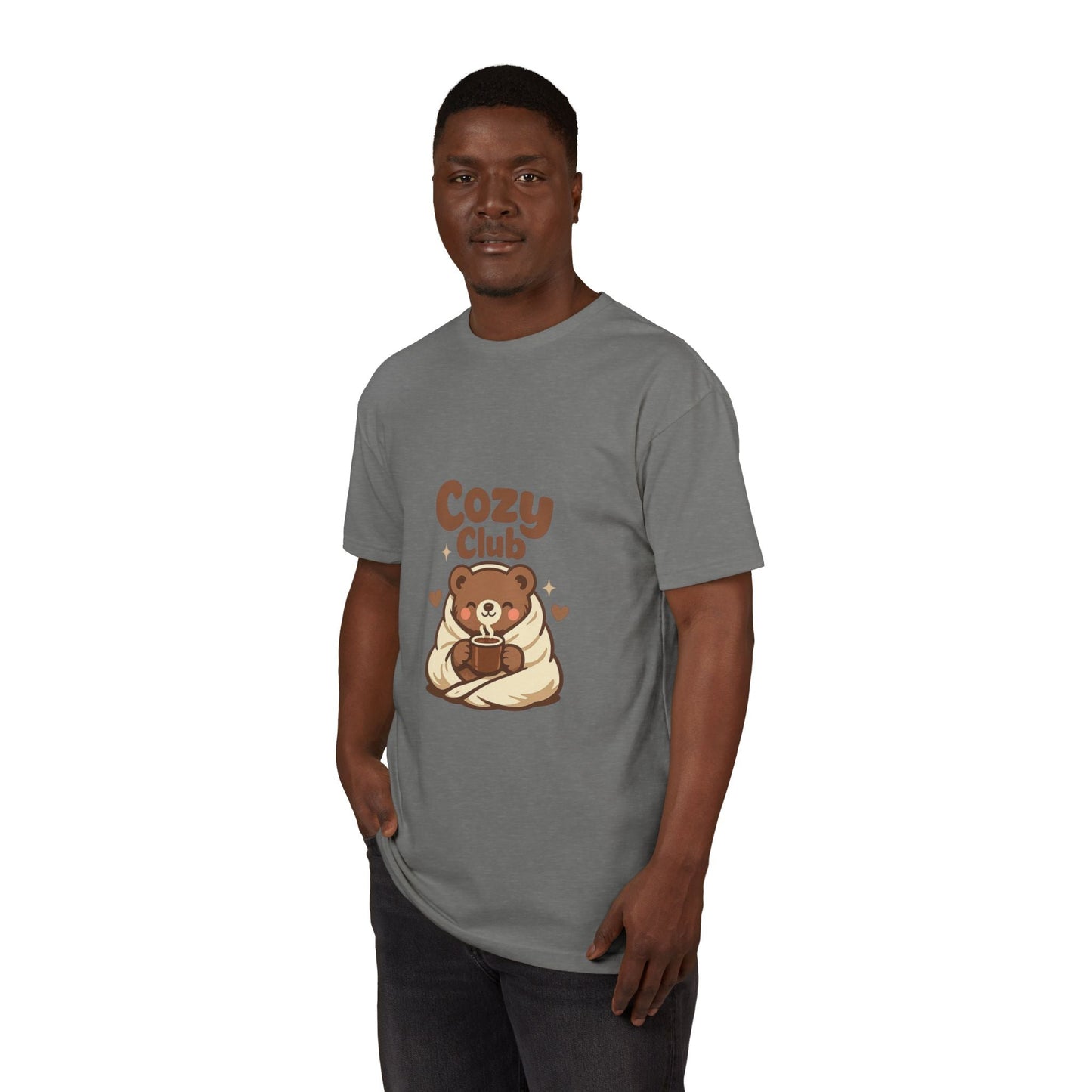 Cozy Club Bear T-Shirt — Cute Blanket & Hot Cocoa Graphic Tee Printify