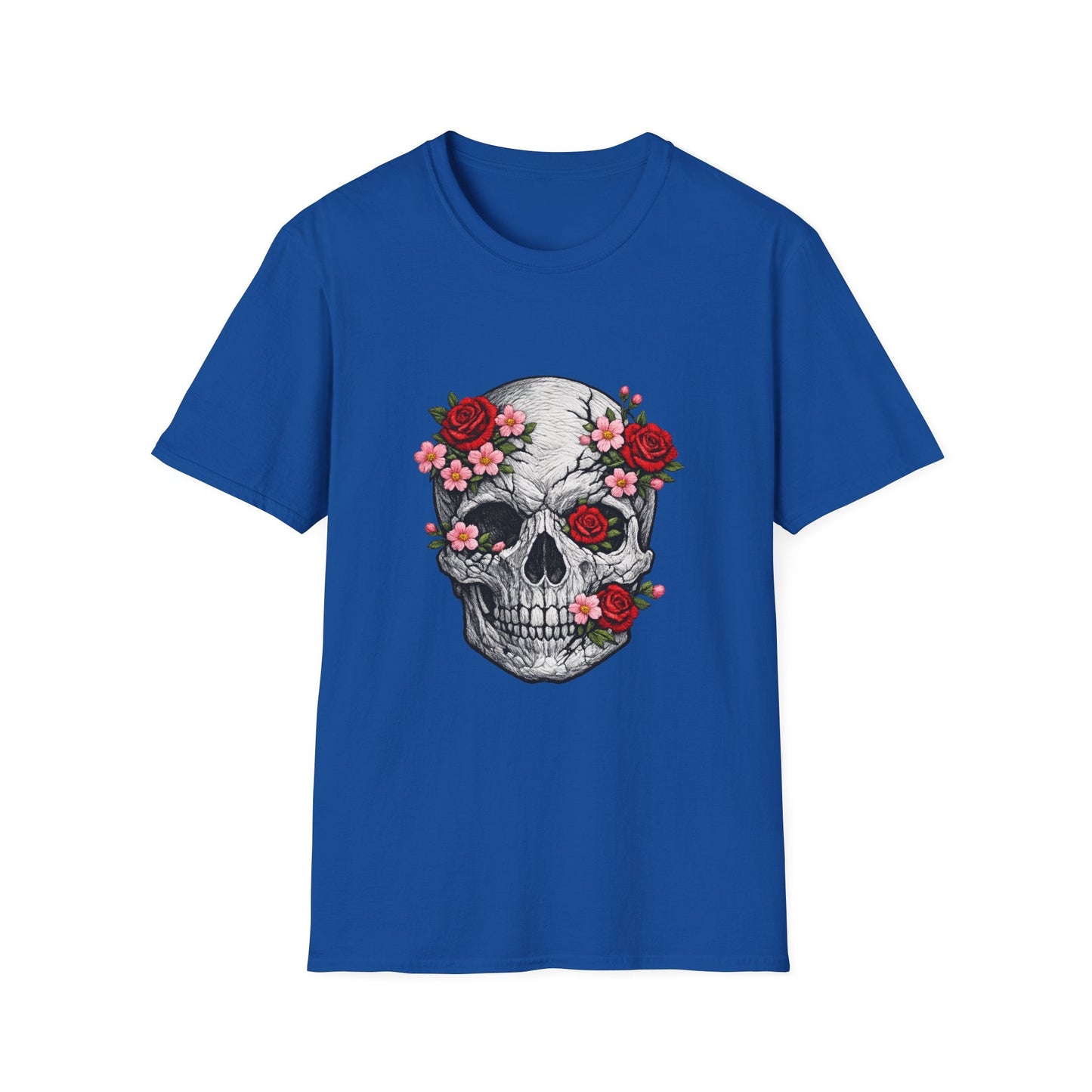 Floral Skull Tee — Gothic Rose Skull T-Shirt for Day of the Dead & Edgy Style Printify