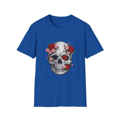 Floral Skull Tee — Gothic Rose Skull T-Shirt for Day of the Dead & Edgy Style Printify