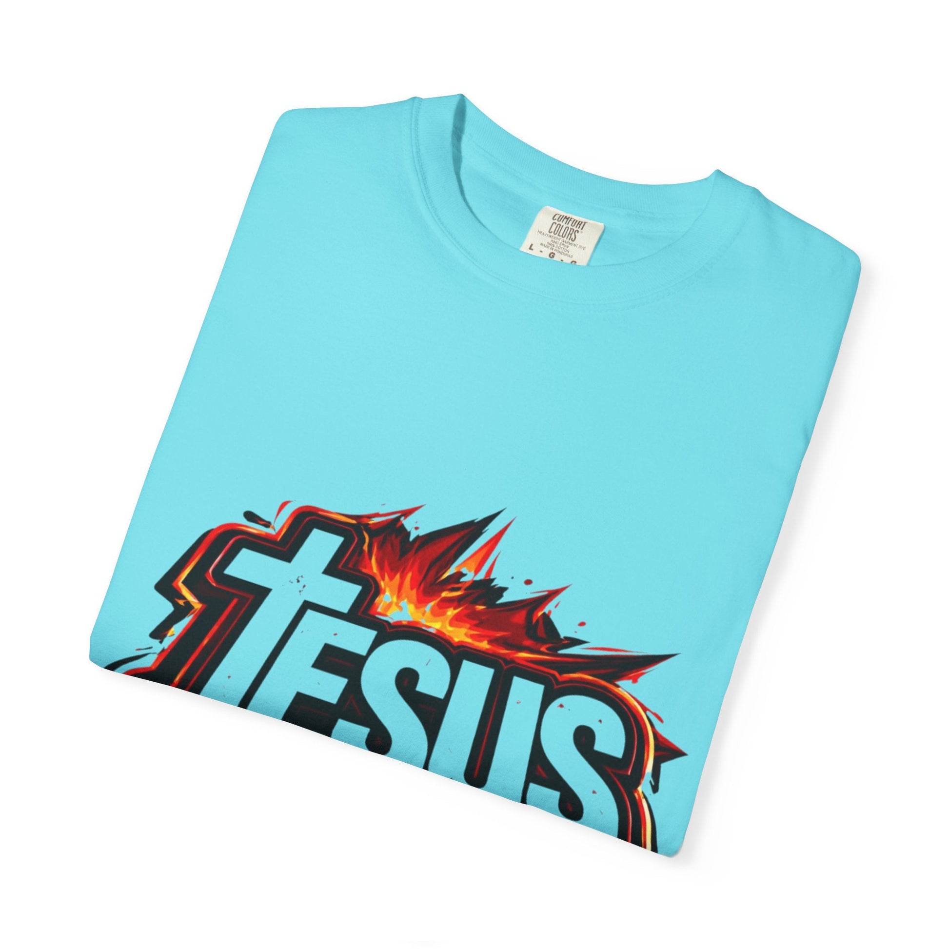 Jesus Graphic T-Shirt for Men – Bold Flame Logo Christian Faith Tee Printify