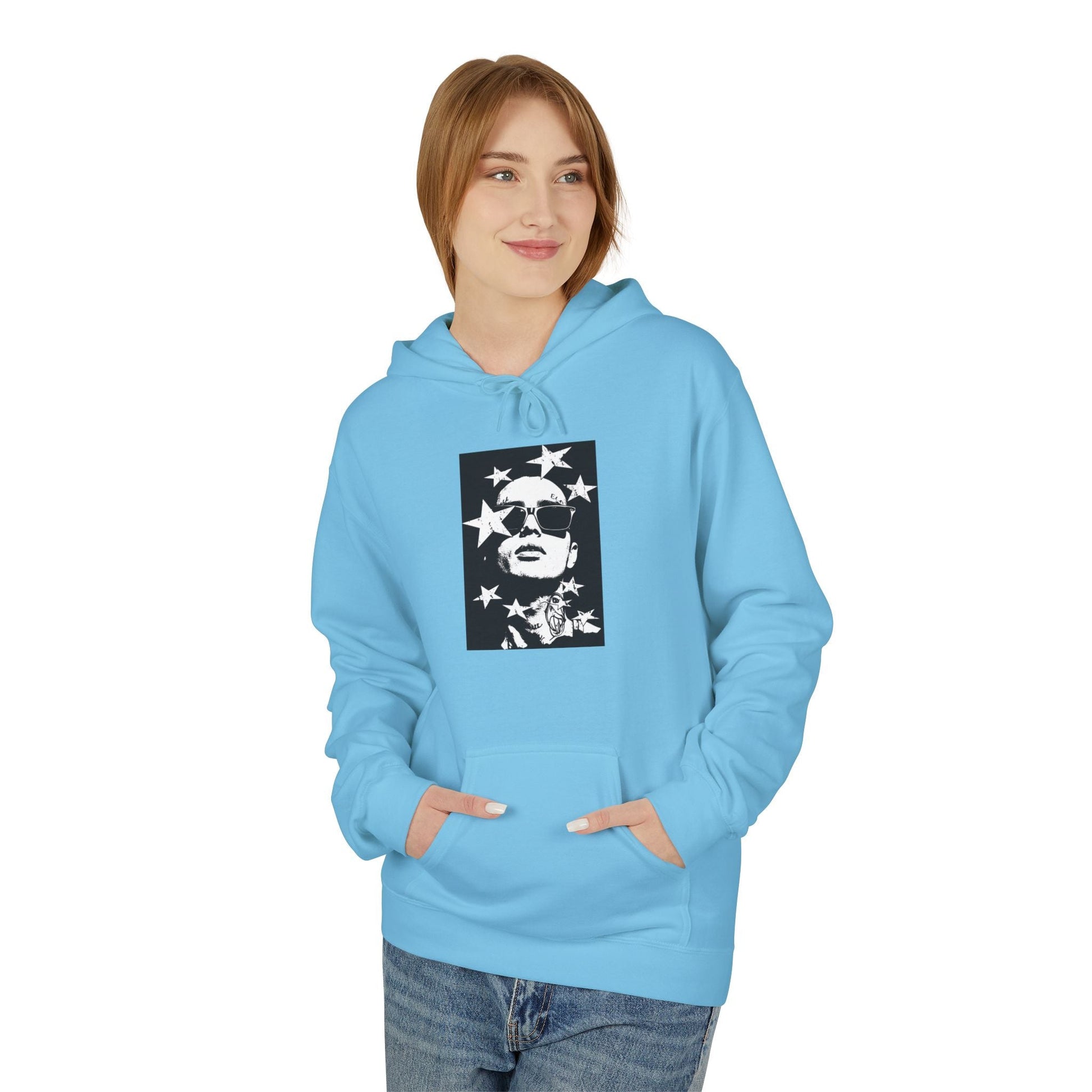 Hoodie — Monochrome Dollar Sign & Stars Graphic Printify