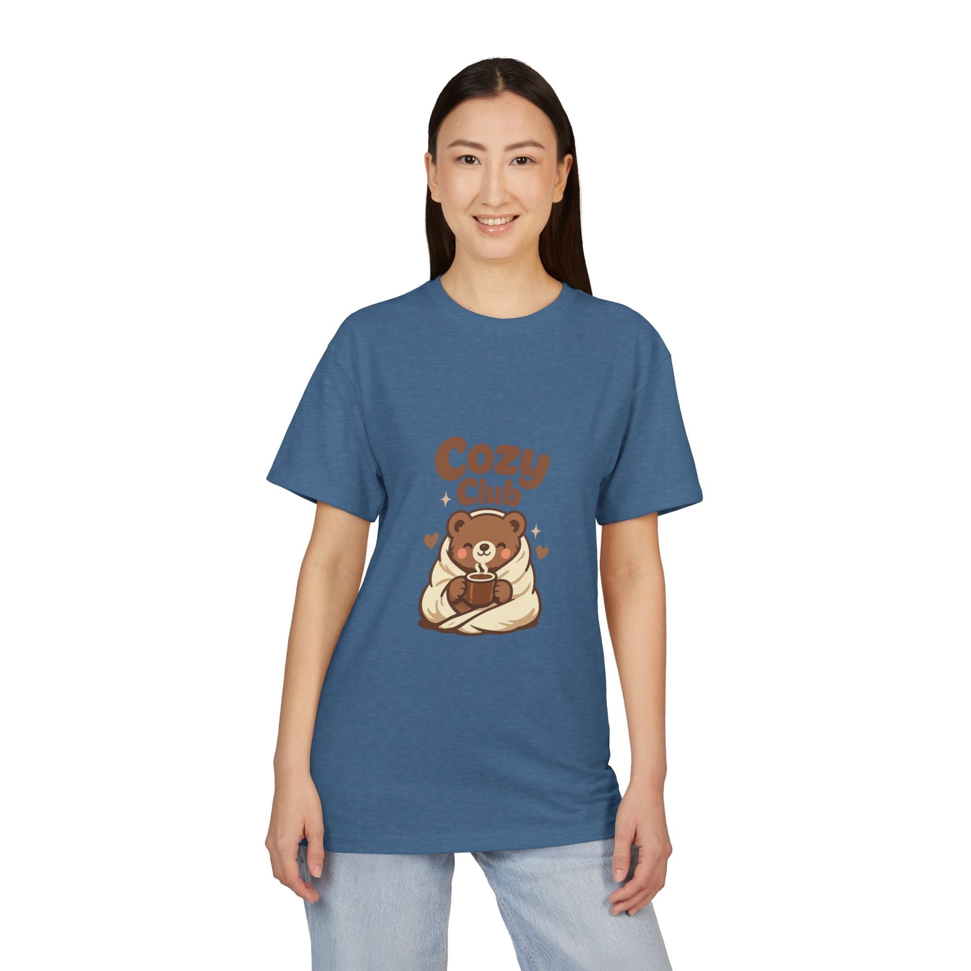 Cozy Club Bear T-Shirt — Cute Blanket & Hot Cocoa Graphic Tee Printify
