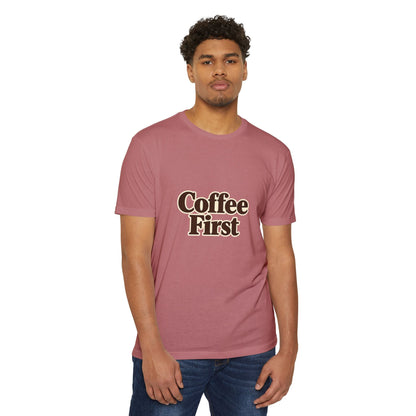 Coffee First T-Shirt — Retro Script Coffee Lover Tee Printify