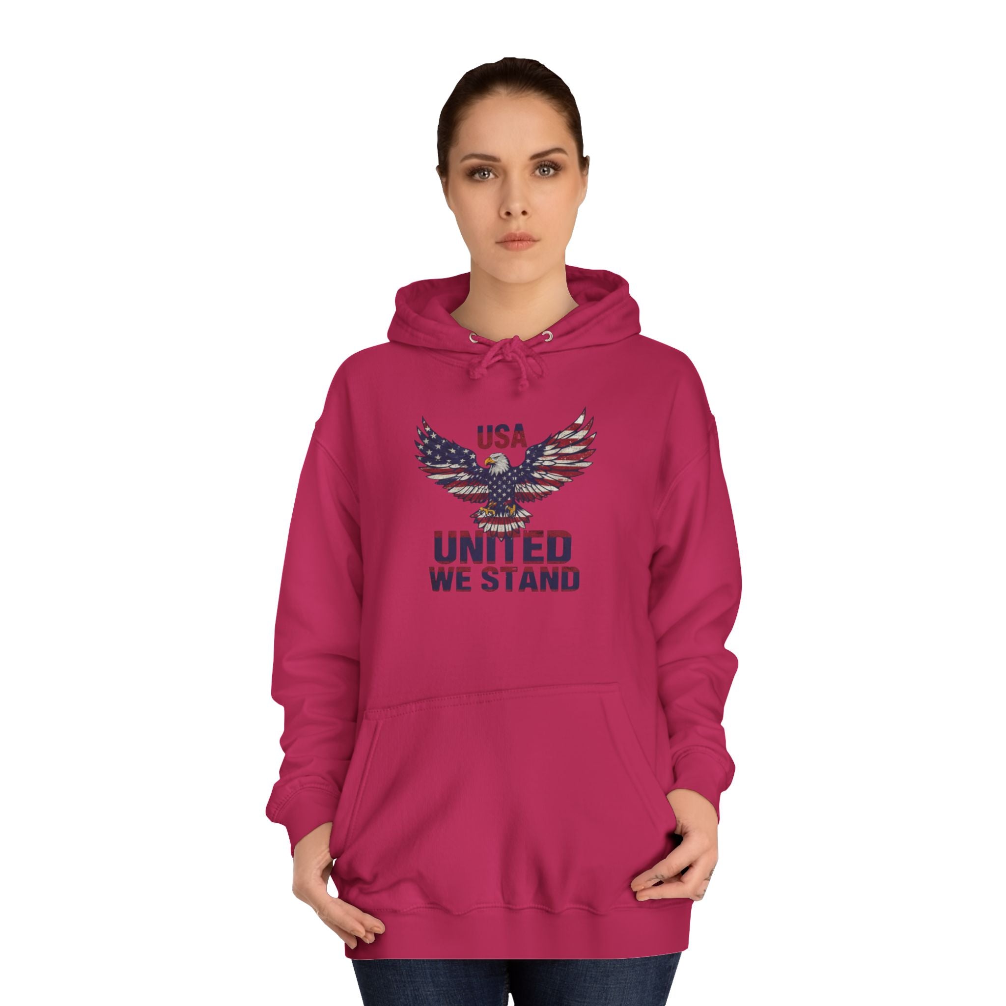 Patriotic Eagle Hoodie - USA "United We Stand" American Flag Graphic