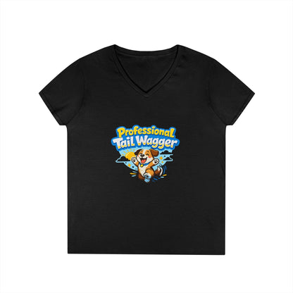 Professional Tail Wagger T-Shirt — Cute Dog Lover V‑Neck Tee Printify